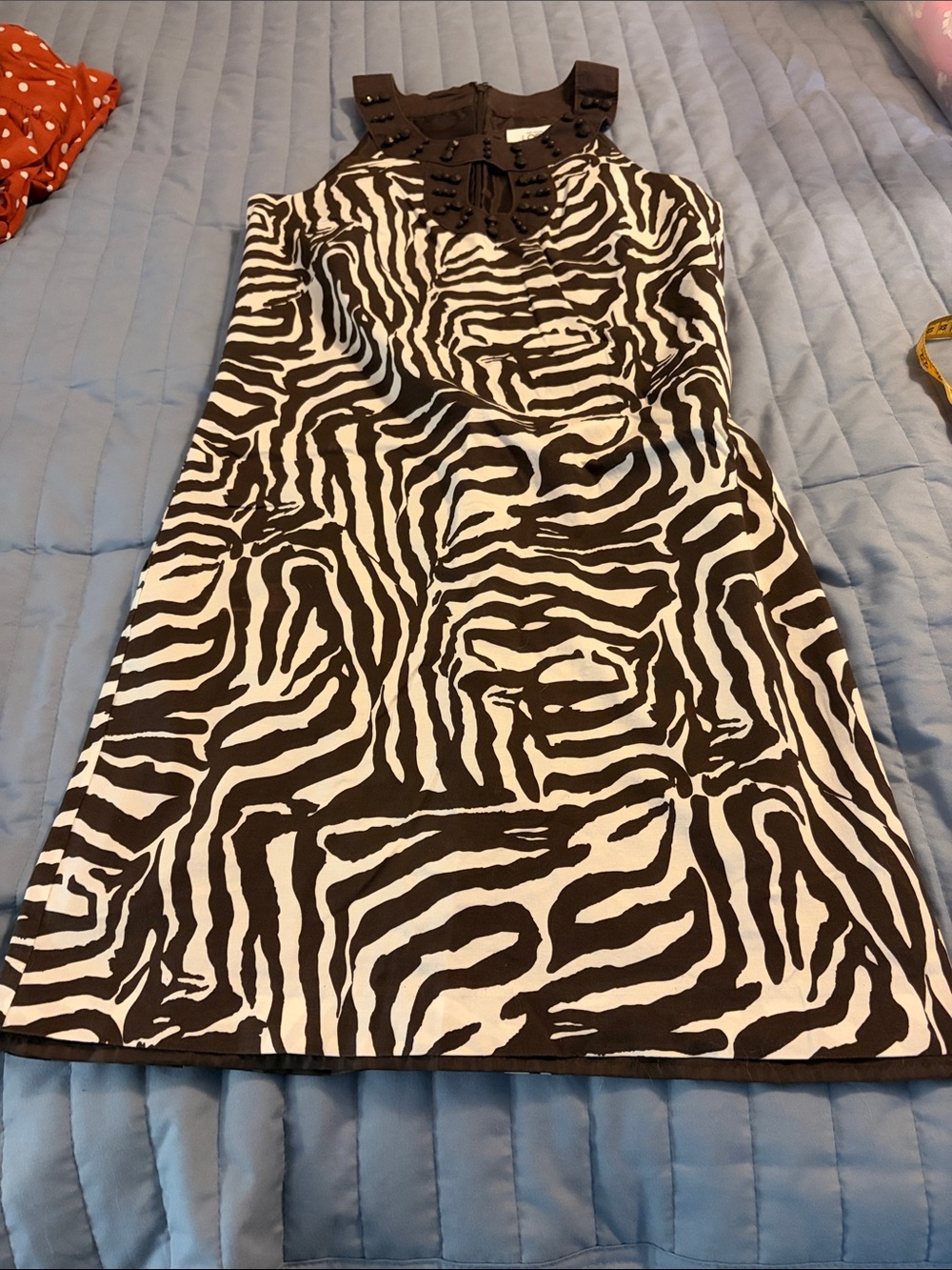 LOFT Black & White Zebra Print Mini Dress with Embellished Neckline